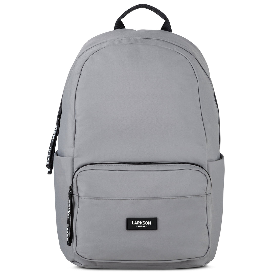 Grauer LARKSON Rucksack No 3 aus Stoff mit Fronttasche und zwei Reißverschlüssen