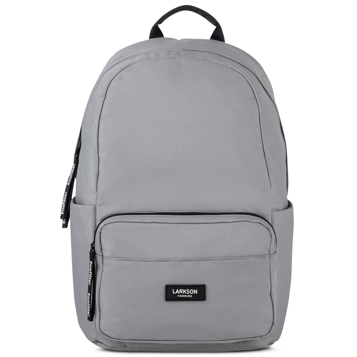 Grauer LARKSON Rucksack No 3 aus Stoff mit Fronttasche und zwei Reißverschlüssen