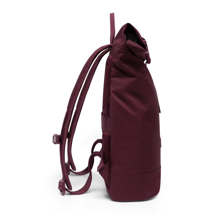 Kleiner rollbarer Rucksack Janne in Beerenfarbe, mit gepolsterten Trägern und Netzrückenteil